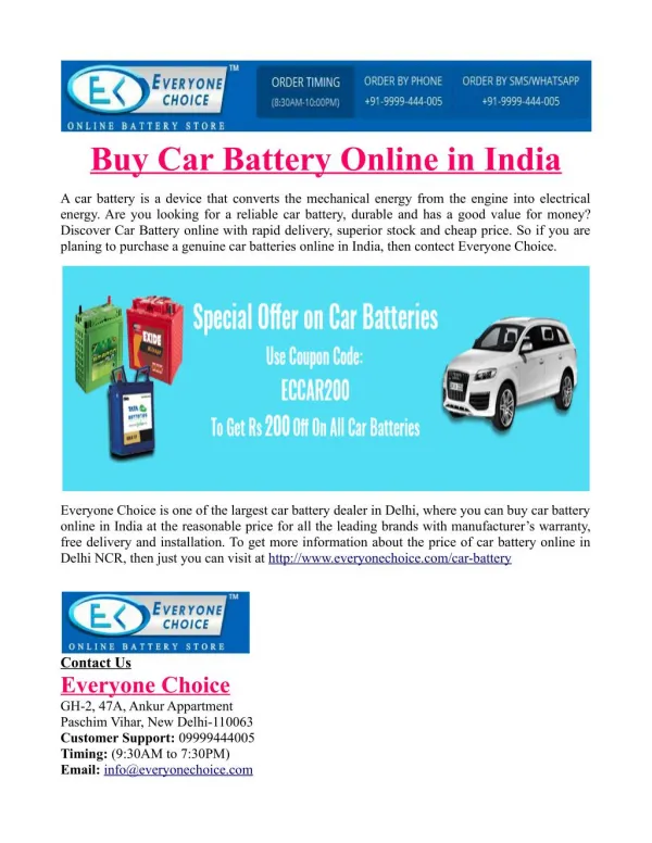 Buy Car Battery Online in India