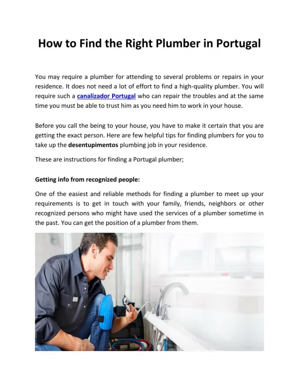 How to Find the Right Plumber in Portugal