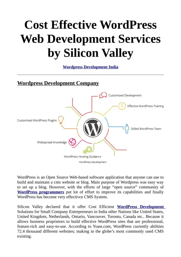 Cost Effective WordPress Web Development Services by Silicon Valley