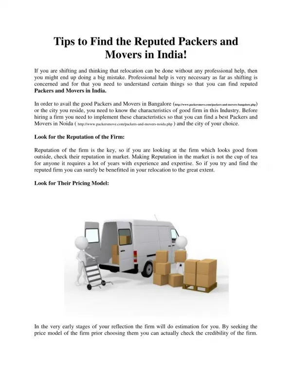 Tips to Find the Reputed Packers and Movers in India!