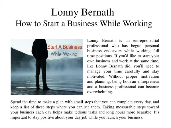 Lonny Bernath How to Start a Business While Working