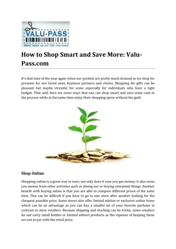 How to Shop Smart and Save More by Valu-Pass.com
