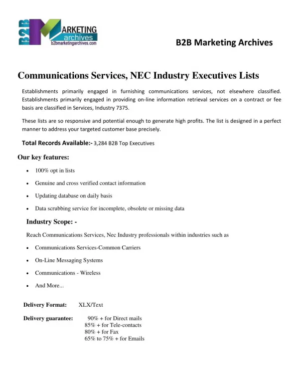 Communications Services, NEC Industry Email Lists