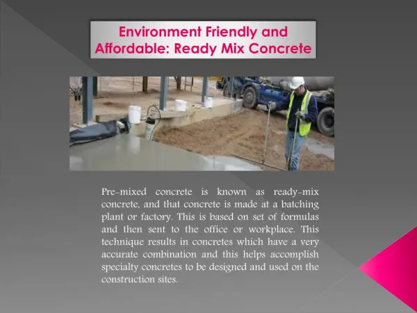 Environment Friendly and Affordable: Ready Mix Concrete