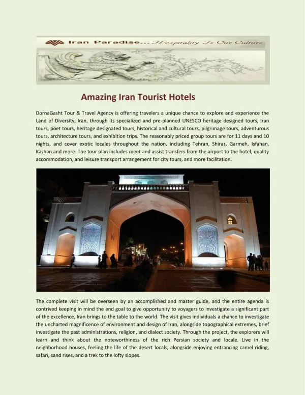 Amazing Iran Tourist Hotels