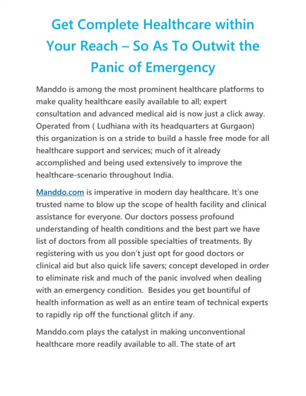 Manddo.com – Smart, All Round Healthcares on the Go