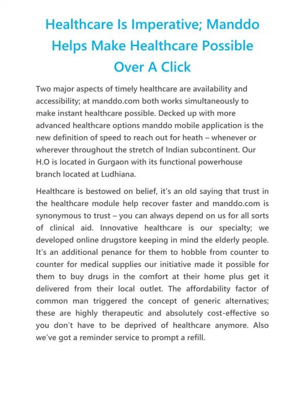 Healthcare Is Imperative; Manddo Helps Make Healthcare Possible Over A Click