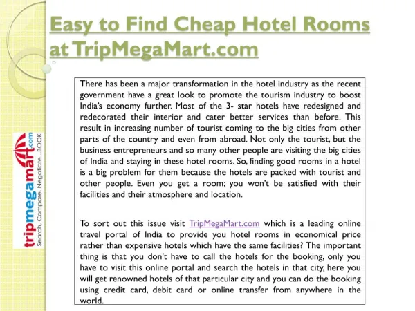 Easy to Find Cheap Hotel Rooms at TripMegaMart.com