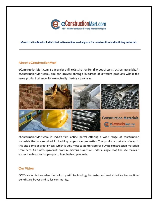 eConstruction Mart - India's Largest Marketplace for All Construction Materials