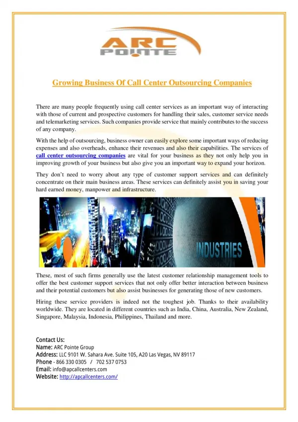 Growing Business Of Call Center Outsourcing Companies