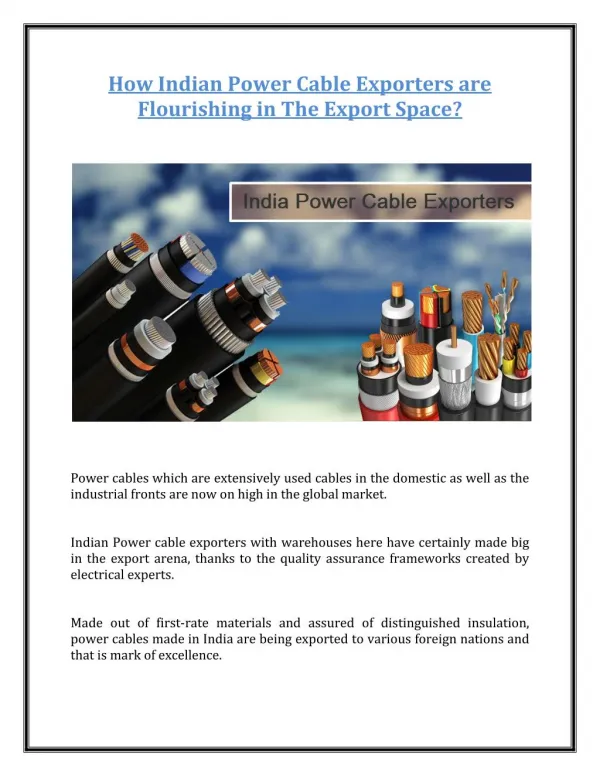 How Indian Power Cable Exporters are Flourishing in The Export Space