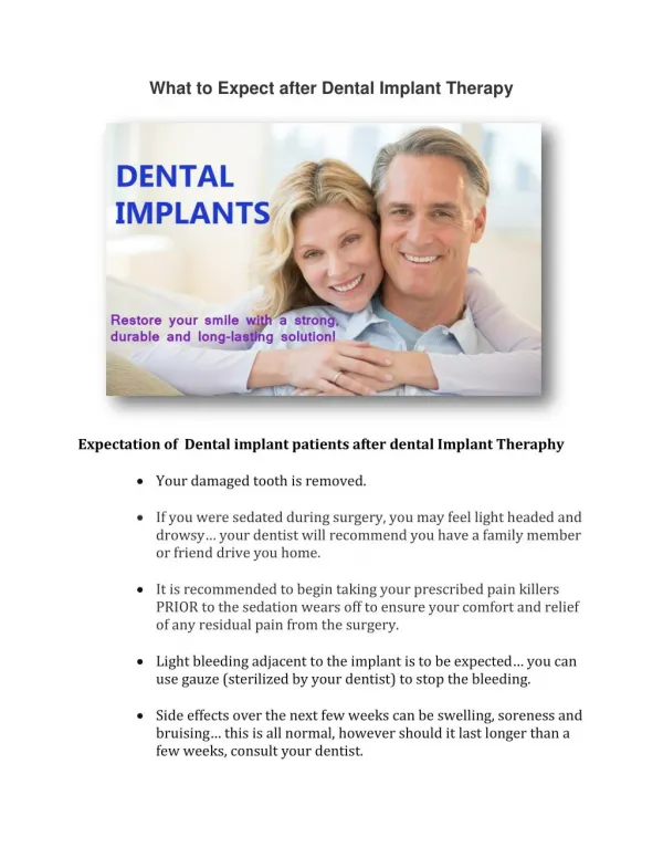 What to Expect after Dental Implant Therapy ?