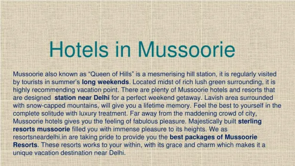 Mussoorie Hotels