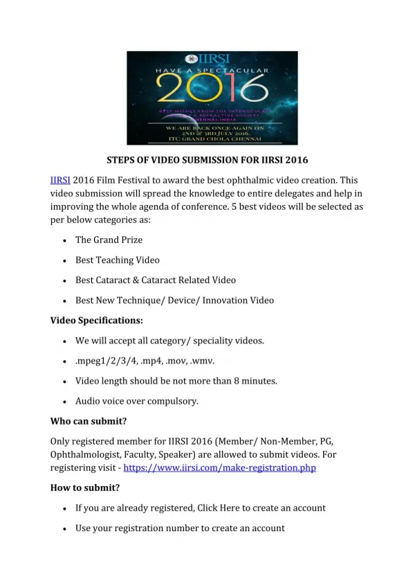 Steps of video submission for iirsi 2016