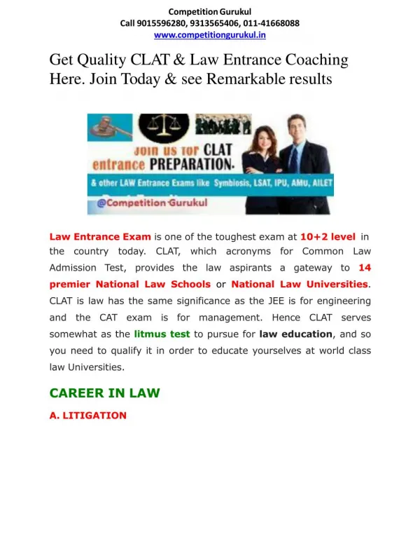 CLAT & Law Entrance Coaching Starts in Janakpuri, Uttam Nagarm New Delhi