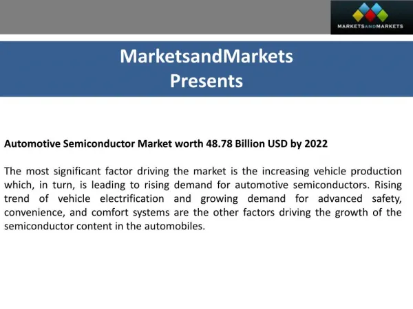 Automotive Semiconductor Market by Component - 2022 | MarketsandMarkets
