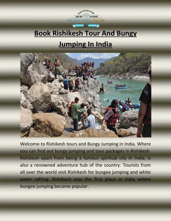 Book Rishikesh Tour And Bungy Jumping In Norht India