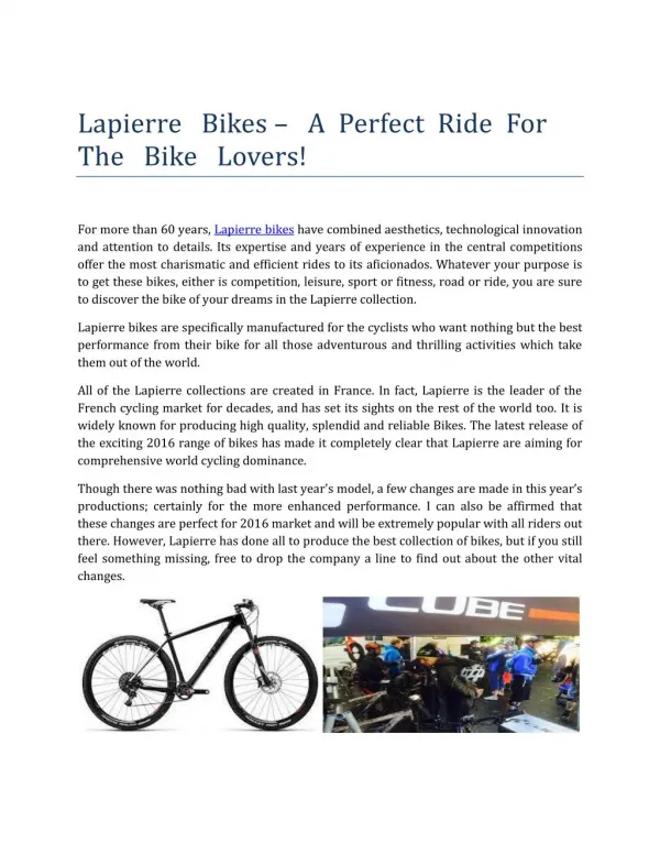 Lapierre Bikes – A Perfect Ride For The Bike Lovers!