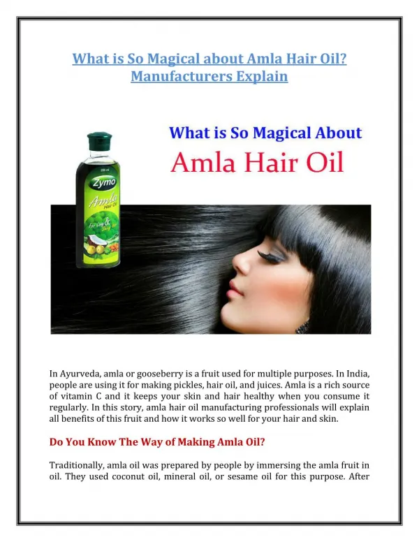 What is So Magical about Amla Hair Oil? Manufacturers Explain