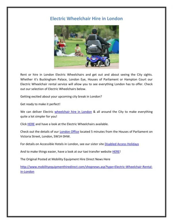 Electric Wheelchair Hire in London