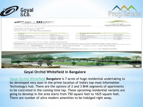 Goyal Orchid Whitefield, Pre launch by Goyal & Co Group in Bangalore