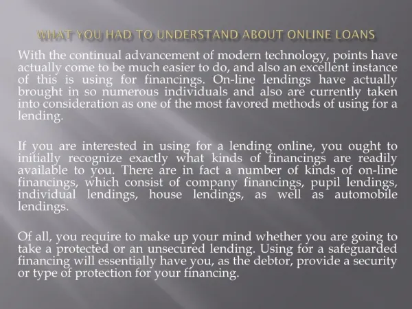 What You Had to Understand about Online Loans