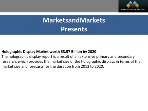 Holographic Display Market by Technology - 2020 | MarketsandMarkets