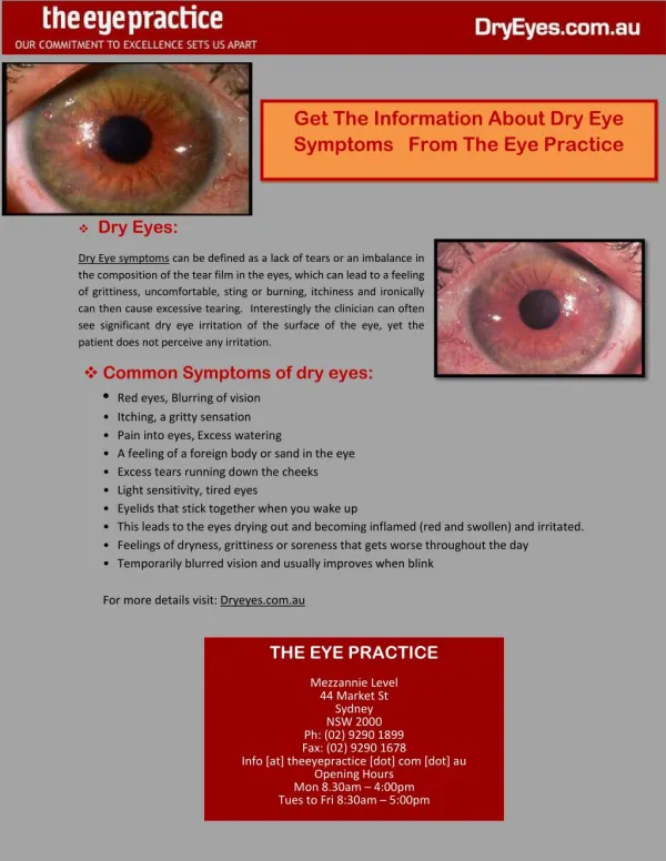 Get The Information About Dry Eye Symptoms From The Eye Practice