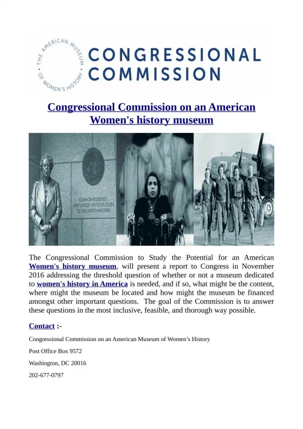 Congressional Commission on an American Women's history museum