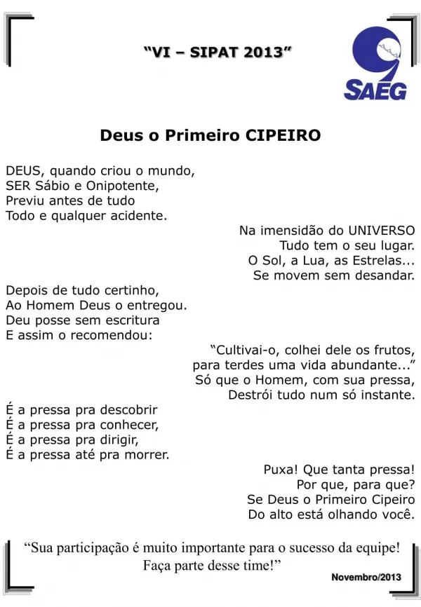 DEUS O PRIMEIRO CIPEIRO