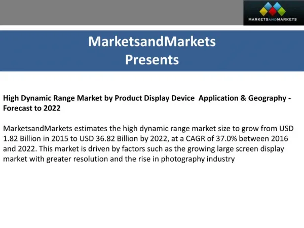 High Dynamic Range Market by Product - 2022 | MarketsandMarkets