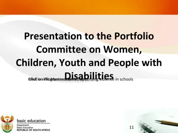 Presentation to the Portfolio Committee on Women, Children, Youth and People with Disabilities