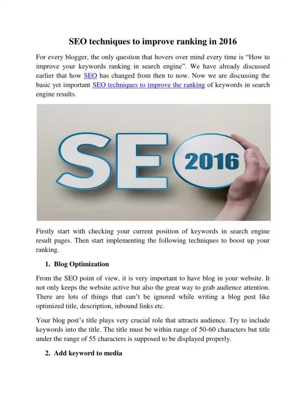 SEO techniques to improve ranking in 2016