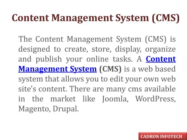 CMS Web Development Company - Cadron Infotech