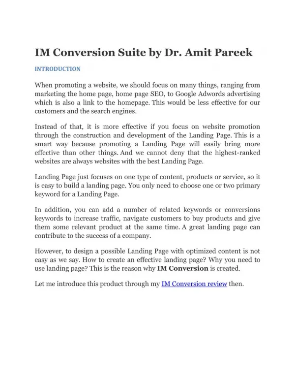 IM Conversion Review IM Conversion Suite by Dr. Amit Pareek