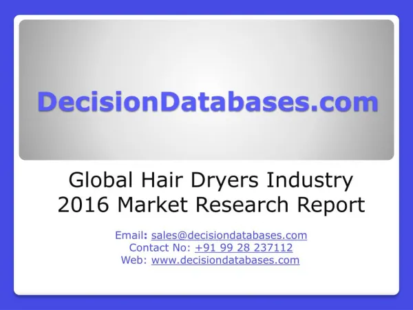 Global Hair Dryers Market 2016:Industry Trends and Analysis