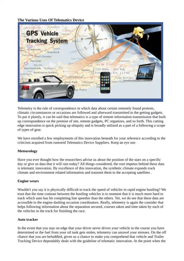 The Various Uses Of Telematics Device