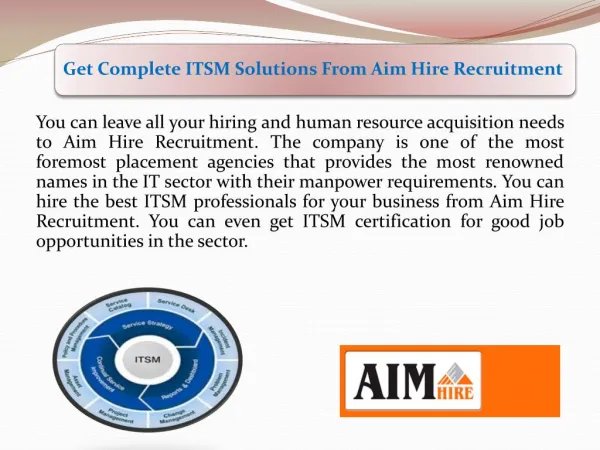 Get Complete ITSM Solutions From Aim Hire Recruitment