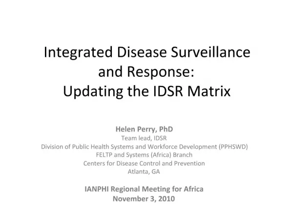 Integrated Disease Surveillance and Response: Updating the IDSR Matrix