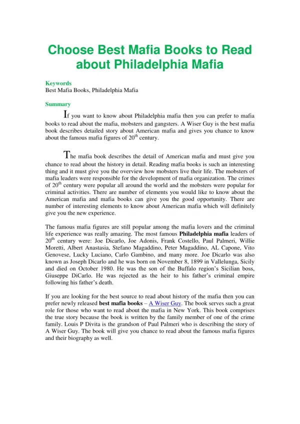 Choose Best Mafia Books to Read about Philadelphia Mafia