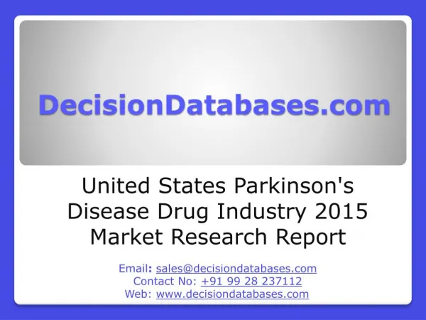 United States Parkinson's Disease Drug Market 2016