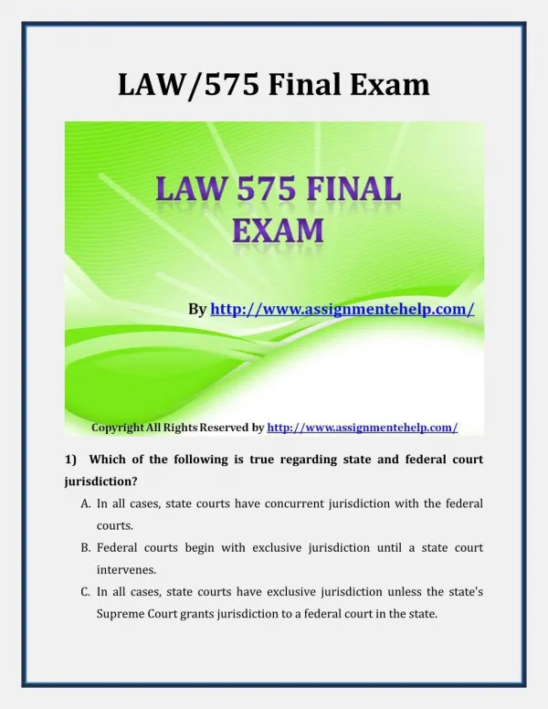 Law 575 Final Exam Latest Assignment