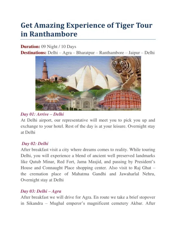 Get Amazing Experience of Tiger Tour in Ranthambore
