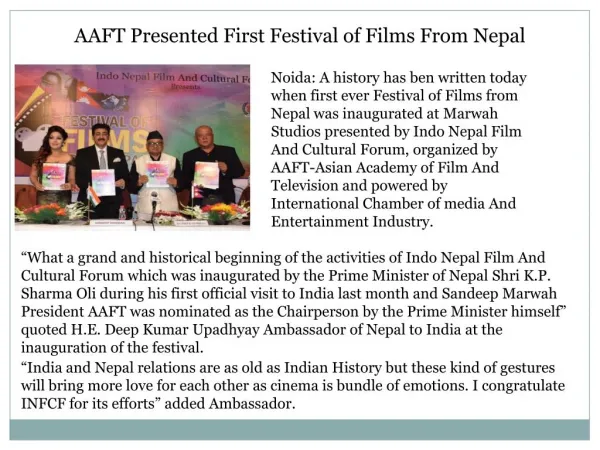 AAFT Presented First Festival of Films From Nepal