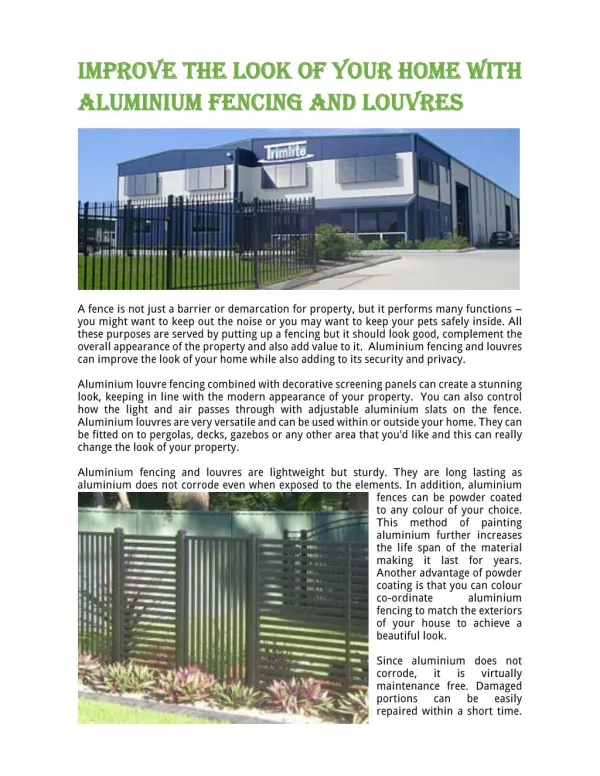 Improve the Look of Your Home with Aluminium Fencing and Louvres