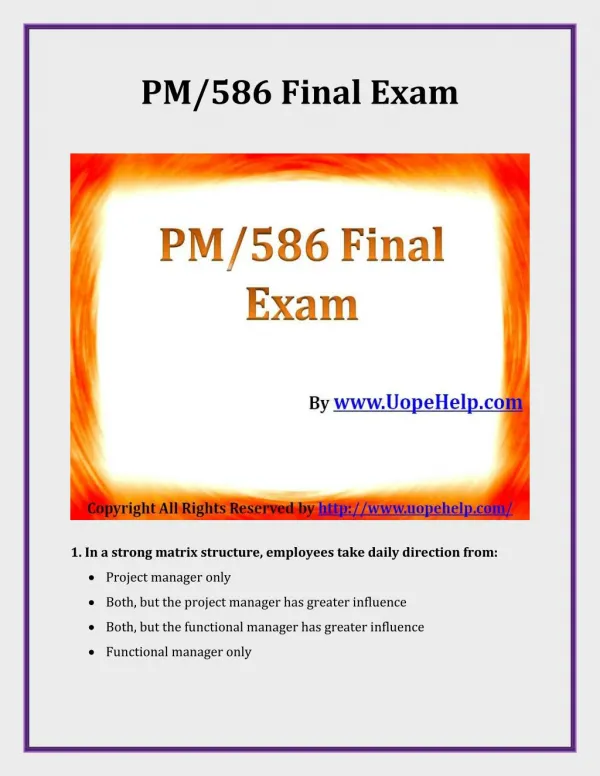 PM 586 Final Exam (Latest) - Assignment