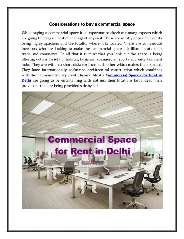 Commercial Spaces for Rent in Delhi