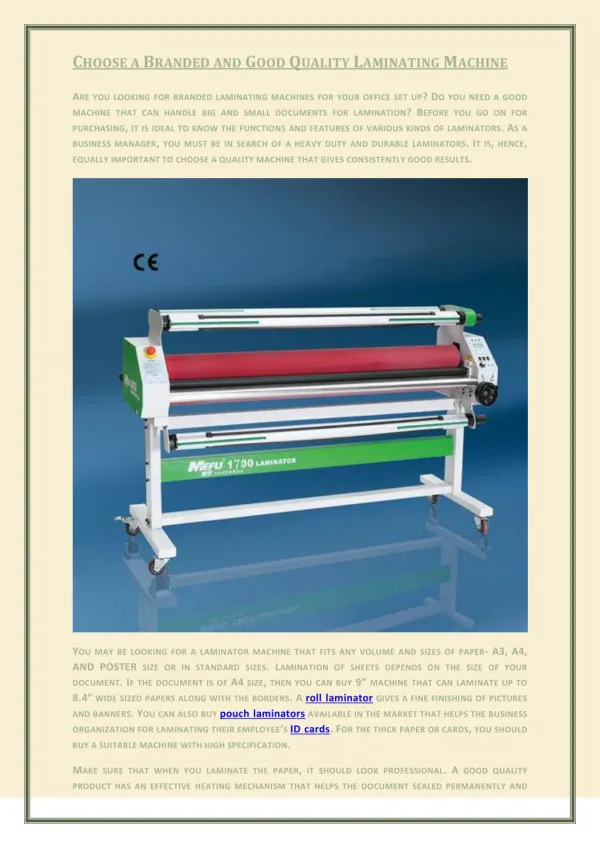 Choose a Branded and Good Quality Laminating Machine