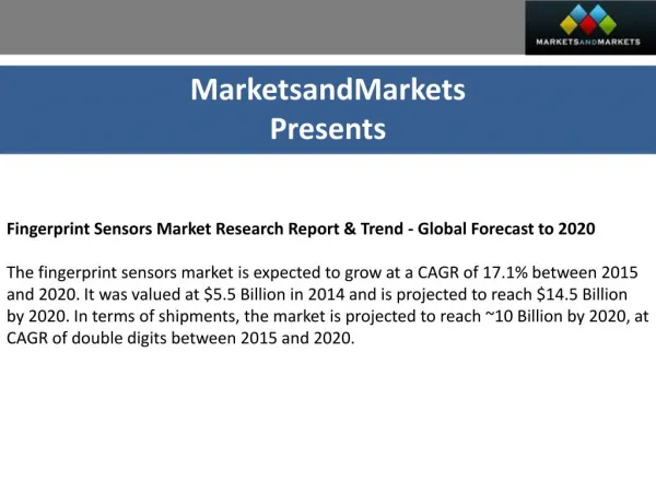 Fingerprint Sensors Market by Type (Swipe & Area) - 2020 | MarketsandMarkets
