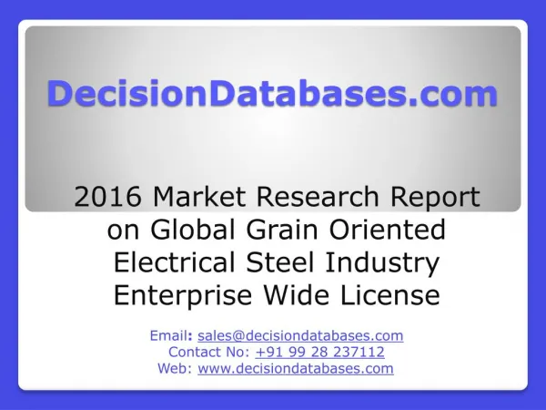 Global Grain Oriented Electrical Steel Industry Enterprise Wide License Market 2016